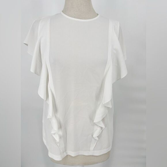 Hugo BOSS Damen White Ruffle Blouse Sz 4 - Picture 3 of 11
